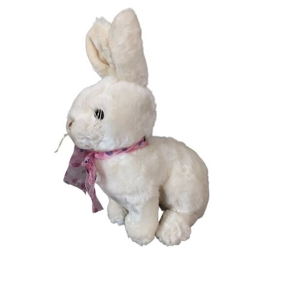 applause bunny rabbit plush sitting pink ribbon b bow 10"  soft white cream - Picture 1 of 10